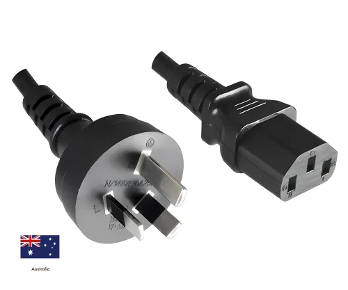 DINIC Netzkabel Australien, Typ I auf C13, SAA, Tick Mark, schwarz, 1.80m